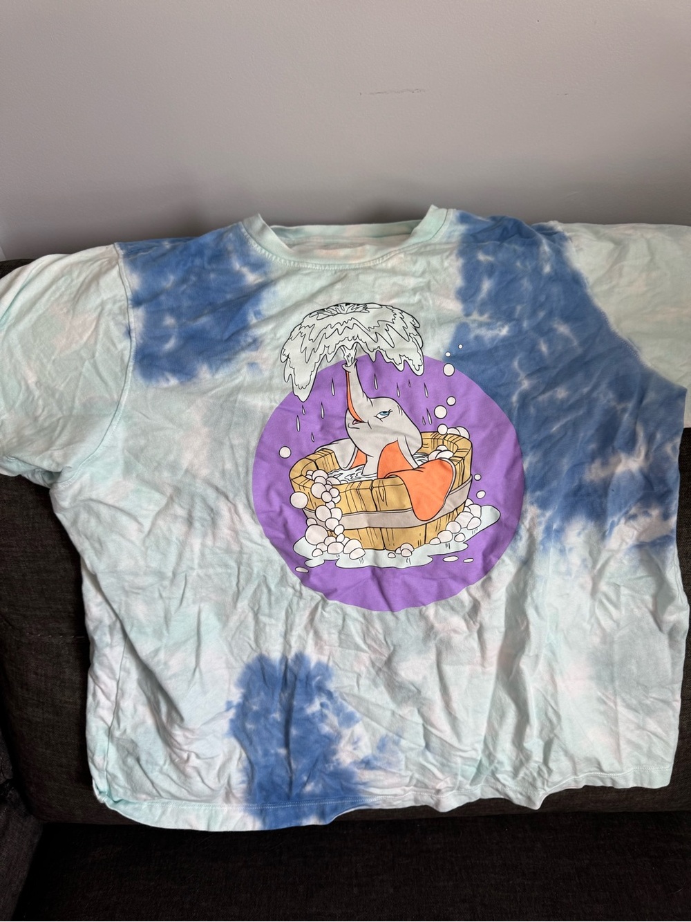 Disney DumboTie-Dye Graphic Tee with Whimsical Dumbo Bathing Print